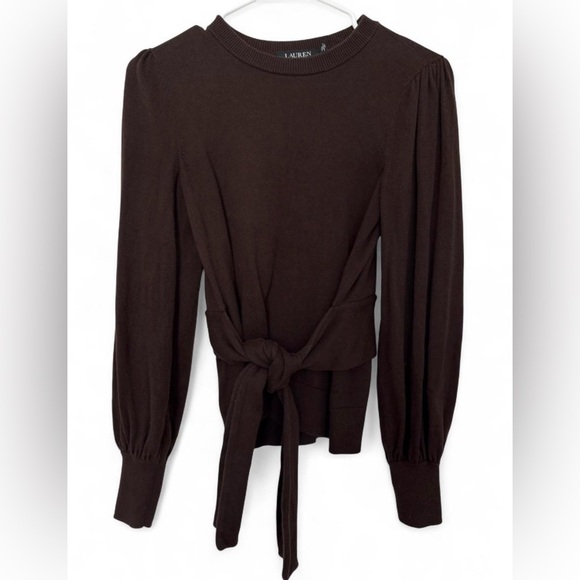Women Lauren Ralph Lauren Petite XS Puffed Sleeve Cotton-Blend Tie Belt Sweater - Picture 2 of 8